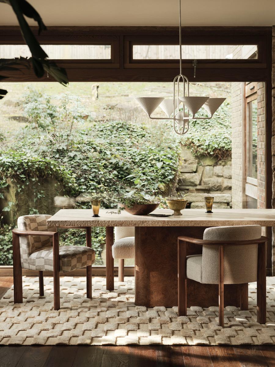 Ramsey Eating Desk in Travertine and Burl Wooden