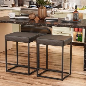 Set of two Homall Backless Trendy Sq. Bar Stools, 24-Inch Counter Peak Island Chairs