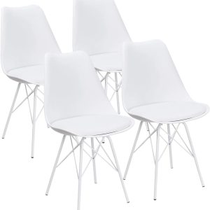 Set of 4 Homall Armless Tulip Chairs – Comfortable Padded Mid-Century Shell Eating Chairs for Kitchen