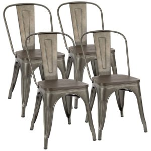 Set of 4 Homall Stackable Metallic Eating Chairs for Indoor and Outside Use – Fashionable Bistro and Cafe Seating